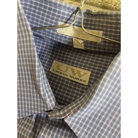 Men’s Urban Works Size Large Blue Plaid Long Sleeve Button Front Shirt W/pocket - Picture 9 of 9